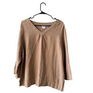 Hot Cotton 100% Linen Blouse Top Size XL Brown Casual Lagenlook Sustainable